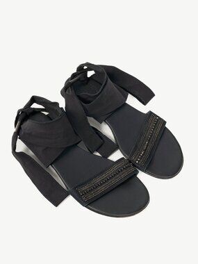 Annette Gortz Black Chain & Bead-Embellished Tie Sandals